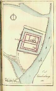 Tekening Graaf van Bijlandt met plattegrond 1381